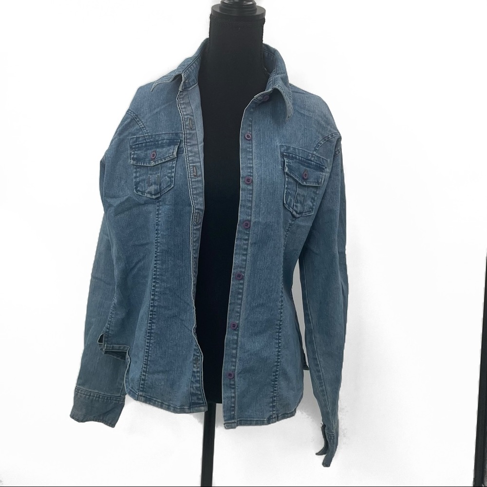 Vintage Riders Denim Button Down Shirt Classic Long Sleeve TopCasual M